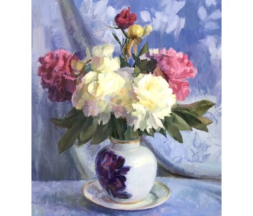 КАТАЛОЖНЫЙ Явич П.М. (ученик Пэна Ю.М.) "Пионы",1998 год. Холст, масло. Размер 70х60 см. (артикул №1395) - фото №2