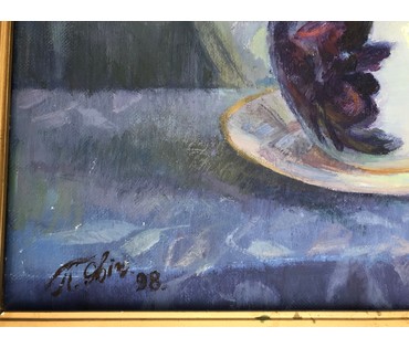 КАТАЛОЖНЫЙ Явич П.М. (ученик Пэна Ю.М.) "Пионы",1998 год. Холст, масло. Размер 70х60 см. (артикул №1395) - фото №4