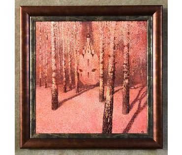 Казаков Б.И "Морозный день", 2007г. ДВП, темпера. Размер 50/50 см, 62/62 см с рамой. № 1446 (артикул №1446) - фото №7