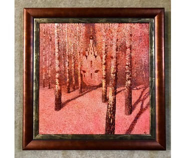 Казаков Б.И "Морозный день", 2007г. ДВП, темпера. Размер 50/50 см, 62/62 см с рамой. № 1446 (артикул №1446) - фото №1
