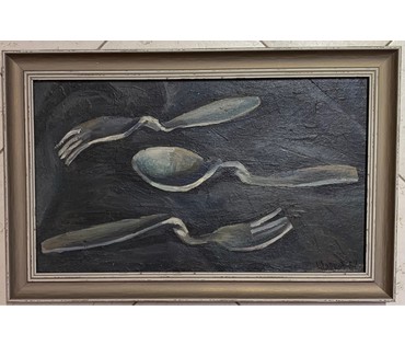 Шарков В.В. "Вилки и ложка", 1987г. ДВП, масло. Размер 57,5х37.5см. (артикул №1449) - фото №1