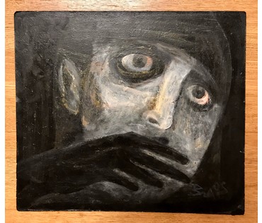 Акулов В.И. "Страх как средство самосохранения". Минск, 2005г. ДСП, масло. Размер 61,5х56 см. (артикул №1453) - фото №2