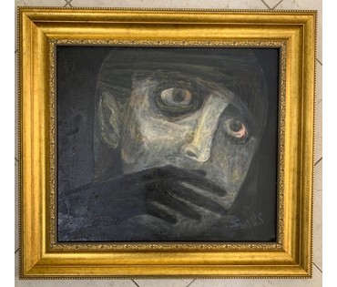 Акулов В.И. "Страх как средство самосохранения". Минск, 2005г. ДСП, масло. Размер 61,5х56 см. (артикул №1453) - фото №1