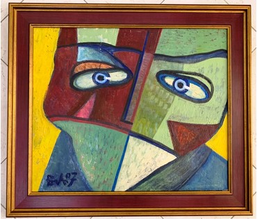 Акулов В.И. "Маска", 2007г. Оргалит, масло. Размер 73х63 см. (артикул №1456) - фото №1