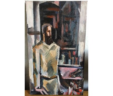 Кищенко А.М. «В мастерской», 1979г. Холст, масло. Размер в раме 83х54 см. (артикул №1481) - фото №2