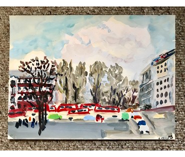 Михеева В.Н. Акварель. "Гостиница Минск", 1970-е гг. 32х24 см (артикул №1495) - фото №1