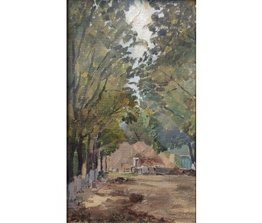 Михеева В.Н."Новостройка.Минск", 1970 г. Холст, масло. Размер 25,5х35,5 см. (артикул №1511) - фото №2