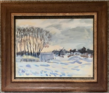 Минск. Михеева В.Н. Акварель "Зимой в серебрянке" 1986 год; 36х48 см (артикул №1524) - фото №1
