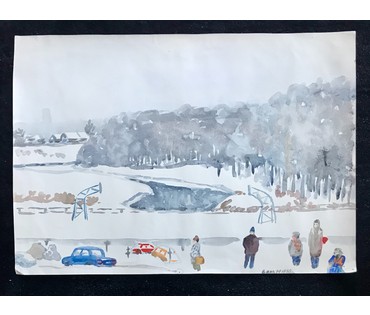 Минск. "Зима". Михеева В.Н. Акварель, 1988 год; 44х65 см (артикул №1548) - фото №1