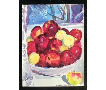 Михеева В.Н. Натюрморт с яблоками у окна. Акварель, 1970-е гг.; 48х36 см (артикул №1560) - фото №1