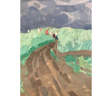 Кубарев В.Г. "Перед дождём", 1978г. Картон, масло. Размер 40х38 см. (артикул №4) - фото №5