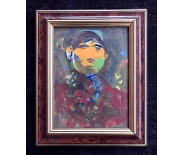 Акулов В.И. "Образ мальчика при лунном свете", 2017г. Дерево, акрил. Размеры 23,5/18 см., с рамой 32/26 см. (артикул №1660) - фото №1