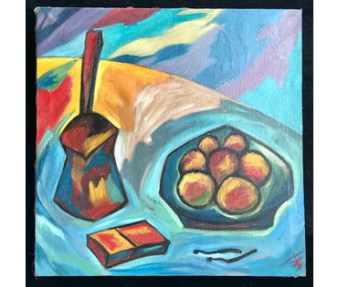 Белявский В.В. 1957 г.р. Витебск. Натюрморт в стиле АВАНГАРД "Кофе и сигареты", 1999 год. (артикул №1677) - фото №1