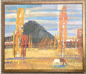 Сковородко О.А. - художник-модернист. "Пейзаж с Курганом" (и лошадками), 2014 год (артикул №1687) - фото №2