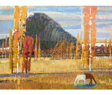 Сковородко О.А. - художник-модернист. "Пейзаж с Курганом" (и лошадками), 2014 год (артикул №1687) - фото №5