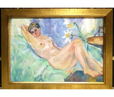 Мазаникова С.В. "Обнаженная", 2009 г. Холст, масло. Размер 35х50 см. с рамой. (артикул №21) - фото №1