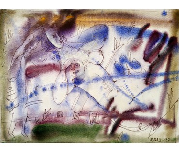Алесь Мара (Марочкин А.А. 1940 г.р.) "Мелодыя памяцi". Акварель/смешанная техника, 1987 год. (артикул №1734) - фото №2