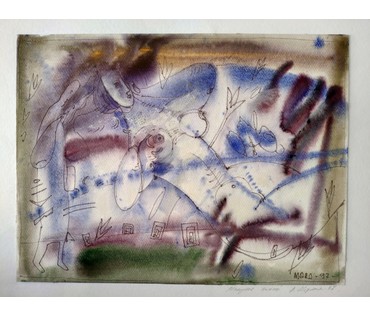 Алесь Мара (Марочкин А.А. 1940 г.р.) "Мелодыя памяцi". Акварель/смешанная техника, 1987 год. (артикул №1734) - фото №3