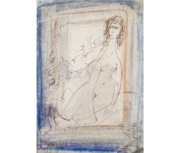 Алесь Мара (Марочкин А.А. 1940 г.р.). Эскиз "Дзяўчына i конiк" (бел.) Акварель, 2001 год (артикул №1738) - фото №1
