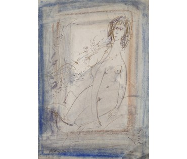 Алесь Мара (Марочкин А.А. 1940 г.р.). Эскиз "Дзяўчына i конiк" (бел.) Акварель, 2001 год (артикул №1738) - фото №2