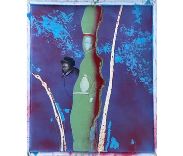 Селещук Н.М. "Пейзаж с портретом", 1990 г. Холст, масло. Размер с рамой 61,5х70 см. (артикул № 1820) - фото №5