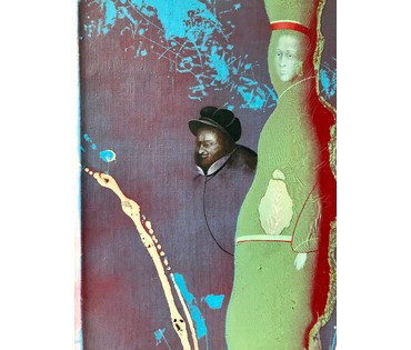 Селещук Н.М. "Пейзаж с портретом", 1990 г. Холст, масло. Размер с рамой 61,5х70 см. (артикул № 1820) - фото №7
