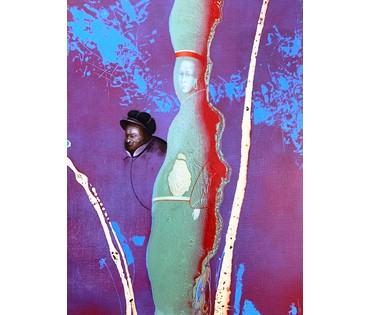 Селещук Н.М. "Пейзаж с портретом", 1990 г. Холст, масло. Размер с рамой 61,5х70 см. (артикул № 1820) - фото №3