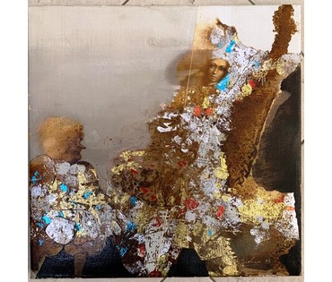 Селещук Н.М. "Соседки", 1995 г. Холст,масло. Размер с рамой 50х50 см. (артикул №1821) - фото №4
