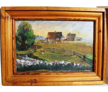 Павайба У. "Хутор Закля", 1977г. ДВП, масло.Размер 25х38 см. (артикул №40) - фото №1