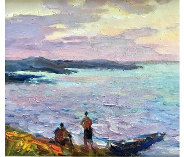 Чепик М.Ф. "На берегу", 1963 год; 24,5/17,5 см без рамки и 34,5/28 см с рамкой (артикул №1821) - фото №2