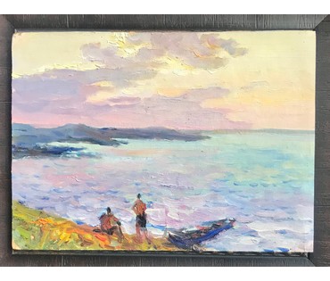 Чепик М.Ф. "На берегу", 1963 год; 24,5/17,5 см без рамки и 34,5/28 см с рамкой (артикул №1821) - фото №4
