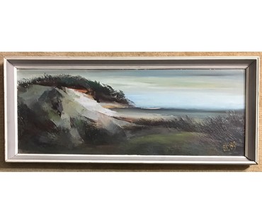 Григорьев В. "Берег Клайпеда",1989г. ДВП, масло.Размер 32х81 см. (артикул №45) - фото №1