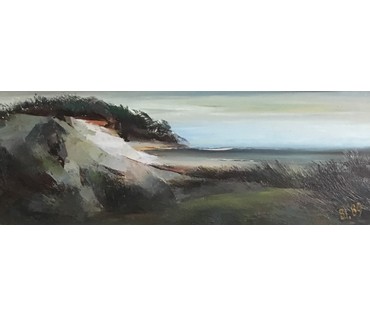 Григорьев В. "Берег Клайпеда",1989г. ДВП, масло.Размер 32х81 см. (артикул №45) - фото №2