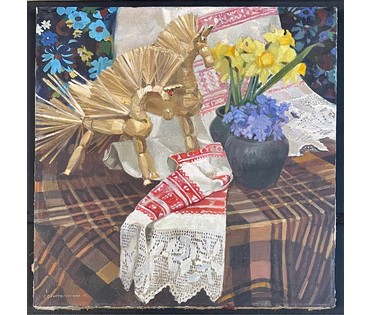 Свентоховская Валентина Михайловна. Картина "Веснавыя кветки". Минск. 1991г. 70х70см. № 1889 Наличие и цену уточняйте. (артикул №1889) - фото №1
