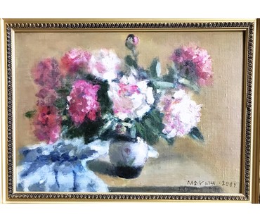 Исаёнок Мария Ивановна. " Пивоны ". 2002г. 40х60см. № 1891 (артикул №1891) - фото №3