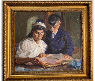 Волков Юрий Александрович. Картина "За Чтением". 1987г. 49х43см. № 1897 (артикул №1897) - фото №1