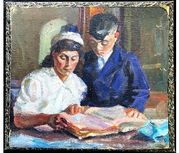 Волков Юрий Александрович. Картина "За Чтением". 1987г. 49х43см. № 1897 (артикул №1897) - фото №3