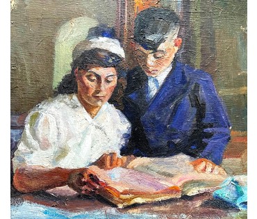 Волков Юрий Александрович. Картина "За Чтением". 1987г. 49х43см. № 1897 (артикул №1897) - фото №2