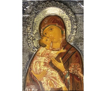 Владимирская Пресвятая Богородица, 19 век. Строгановская школа; 28х32см. (артикул №1928) - фото №2