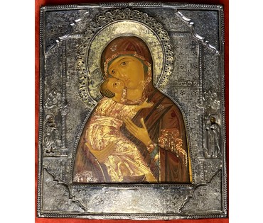 Владимирская Пресвятая Богородица, 19 век. Строгановская школа; 28х32см. (артикул №1928) - фото №1