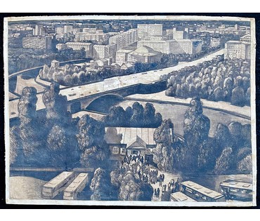 Марченко Л.М. "Минск. Набережная реки Свислочь". Гравюра. 1982 год. № 1937 (артикул №1937) - фото №3