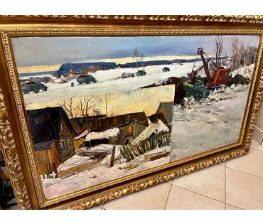 Довгялло М.Х (1908-1978) "Зима в деревне" 1957г. Картон,масло. Размер 69,5х48 см. (артикул № 1971) - фото №6