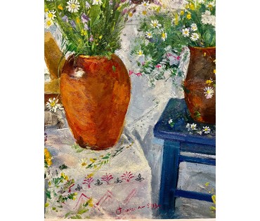 Шарипо П.П. "Жнівеньскія кветкі" 2003г. Холст, масло. Размер 75х90 см. (артикул № 2011) - фото №5