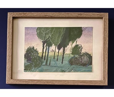 Селещук Н.М. "Пейзаж на фоне дома". Акварель. 1977 год. Размер 32х23 см., с рамкой. (артикул № 2012) - фото №3