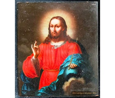 Господь Вседержитель. Подписная. 1824г. Машков Е.В. (1748-1828) Санкт-Петербург. Масло, доска. Размер 33х39 см. (артикул № 2066) - фото №9