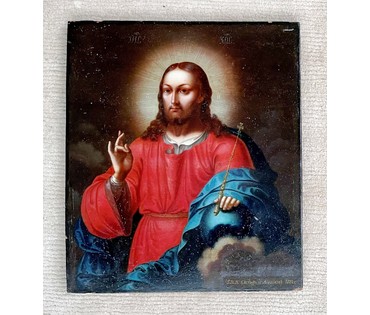 Господь Вседержитель. Подписная. 1824г. Машков Е.В. (1748-1828) Санкт-Петербург. Масло, доска. Размер 33х39 см. (артикул № 2066) - фото №2