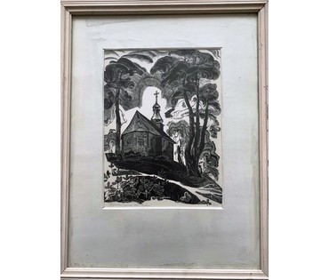 Исаков Г. П. "Георгиевская церковь" 1990г. Линогравюра. Размер 60х45 см. № 2080 (артикул №2080) - фото №1