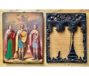 Мученик Прокопий, Иоанн-Воин, Мученик Трифон. Подписная,1867г. (84) размер 14х18 см. № 2104 (артикул №2104) - фото №2