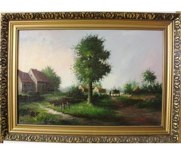 Картина "Пейзаж с повозкой". A. Bertoni. 1884 год. Италия. (артикул №75) - фото №1