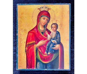 Иверская Пресвятая Богородица, Афон 19 век. Шитьё. Размер 22х 27,5 см. В родном киоте,размер 47х63 см. (артикул № 2159) - фото №2